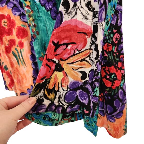 Carole Little Multicolor Vibrant Open Front Crinkle Y2K Hippie Cardigan Size 8 - Picture 3 of 9
